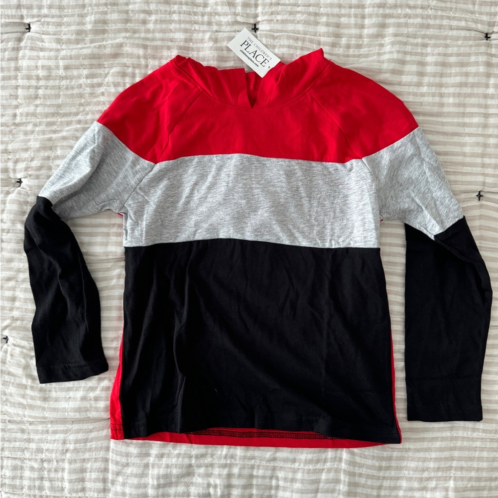 NWT The Children's Place Colorblock Red, Gray, and Black Long Sleeve Hoodie Tee